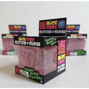 NeeDoh Nice Cube Glitter and Glow, Nee Doh Squishy, Glowing Ice Cube PINK